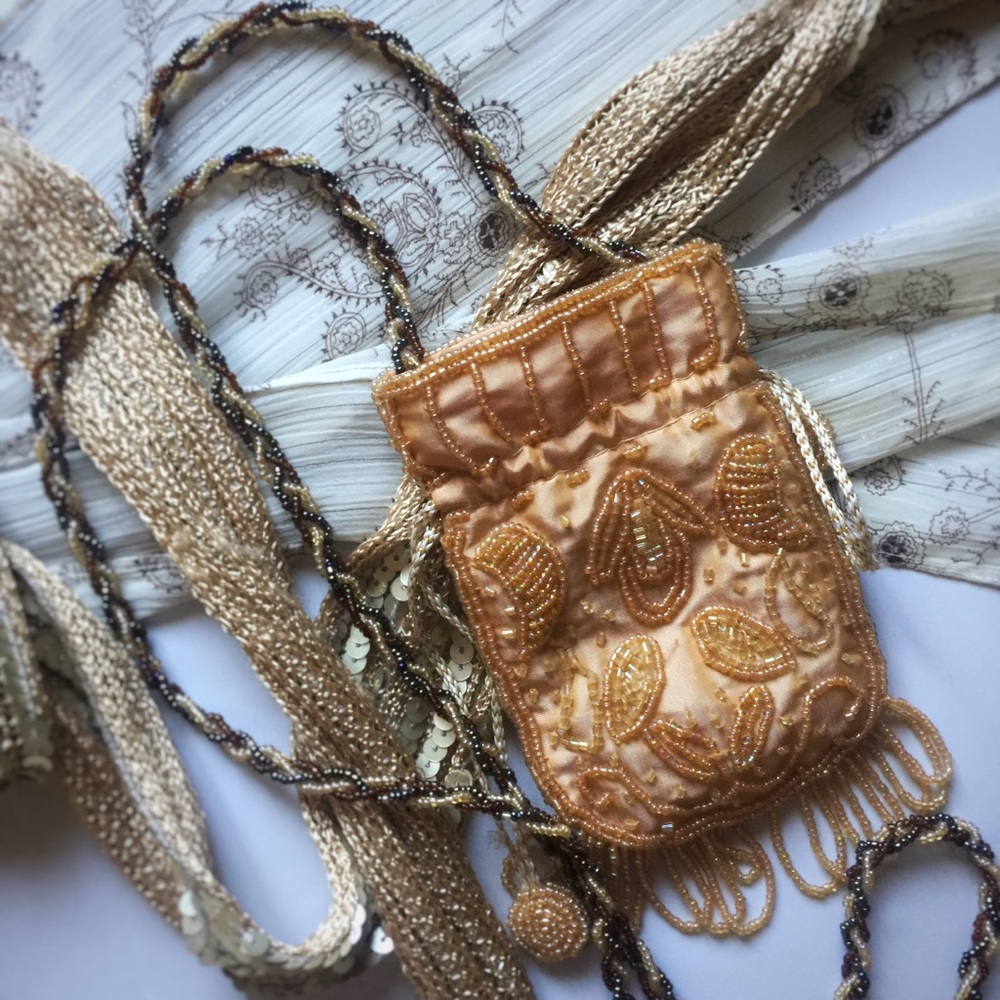 Intricate Beaded Pouch with Sequin Ties💫